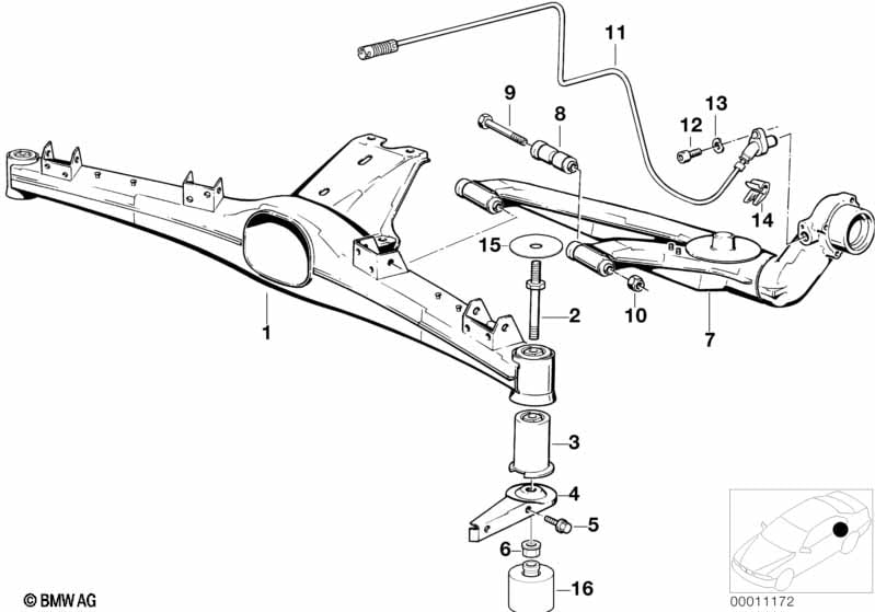 Rear axle support/wheel suspension